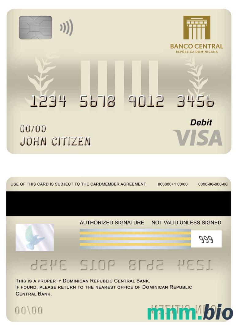 Dominican Republic Central bank visa debet karta przykład w formacie PSD